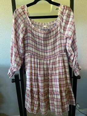 Promesa Pink Plaid Smocked Mini Dress
